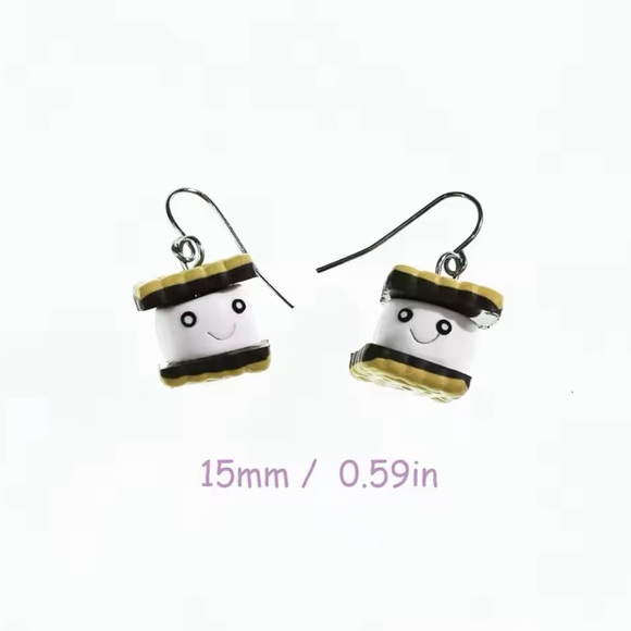 Adorable Marshmallow Sandwich Cookie Dangle Earrings - Picture 4 of 5